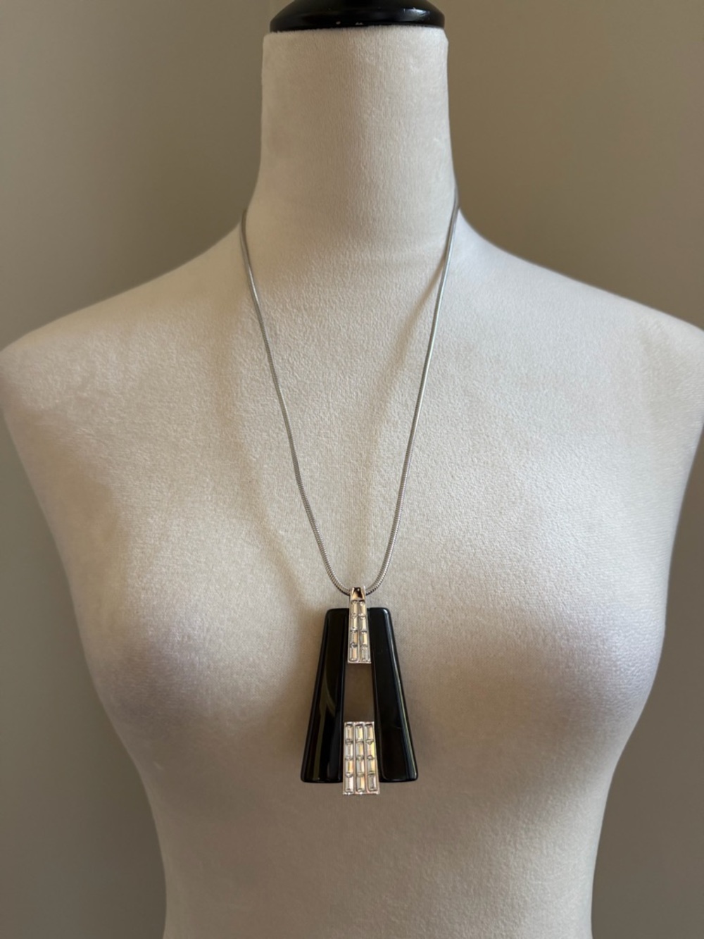 GIVENCHY Vintage Black Geometric Necklace Embellished Rhinestones Crystals Jewel
